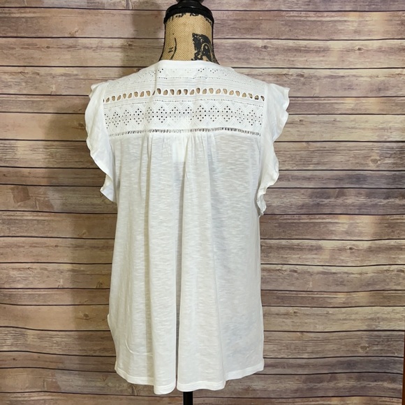 Style & Co White Eyelet Flutter Sleeve Tunic Top M - Picture 5 of 6